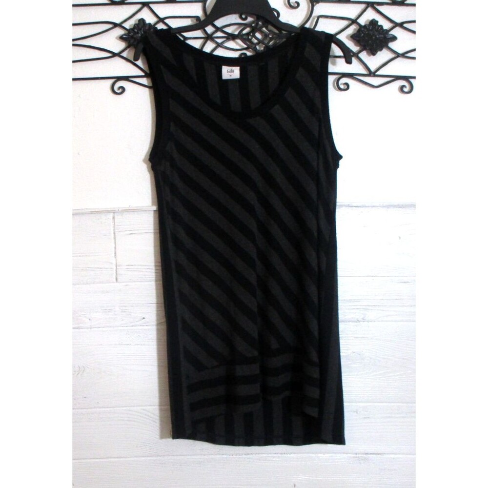 Cabi Knit Women's Top Size M Sleeveless Black Striped Scoop Neck